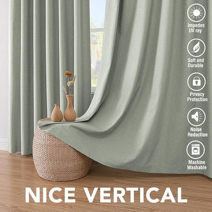 H.VERSAILTEX Primitive Linen Curtains 100% Blackout Curtain Drapes Burlap Fabric Curtains with White Thermal Insulated Liner, Grommet Top Drapes Living Room/Bedroom (2 Panels, 42 x 54 Inch, Sage)