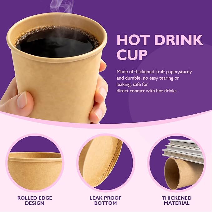 12 oz Brown Disposable Paper Coffee Cups, Disposable Hot Cups - Image 3
