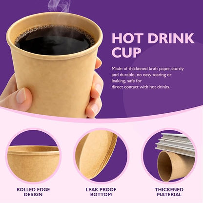 12 oz Brown Disposable Paper Coffee Cups, Disposable Hot Cups - Image 3