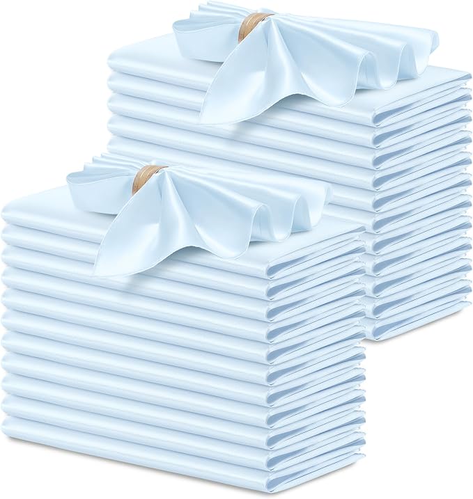 P Pothuiny 24 Pcs Light Blue Satin Napkins 17 x 17 in, Satin Cloth Napkins | by P+Pothuiny