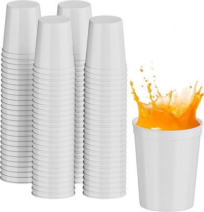 PartyPrints 100 Pack 16 oz White Reusable Blank Plastic Cups, Stadium Cups Bulk by PartyPrints