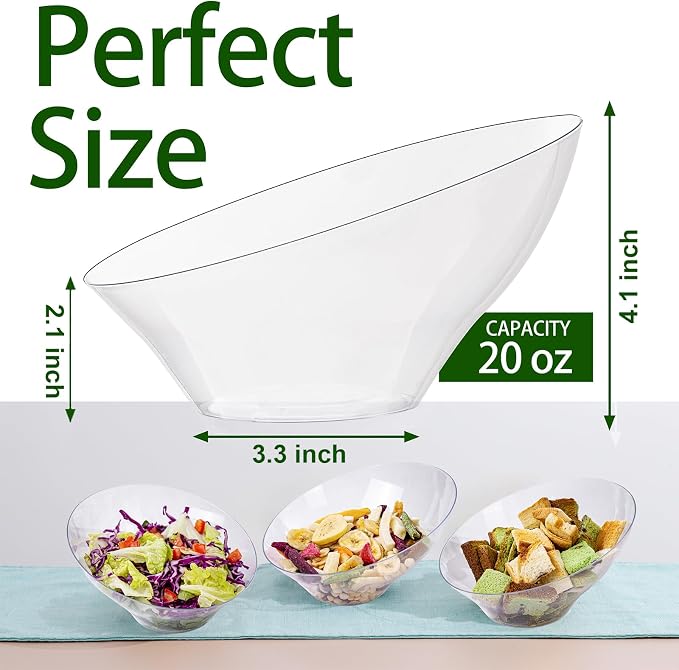 bUCLA 12 Pack Clear Plastic Serving Bowls - 20 OZ Angled Serving Bowls - Image 2