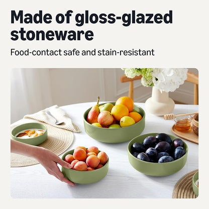 Amazon Basics Glazed Stoneware Serving Bowls, 3-Piece Set, Dishwasher-Safe - Image 3