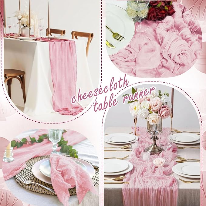 8 Pack Light Pink Cheesecloth Table Runner 10FT Long Boho Gauze Fabric Table - Image 6
