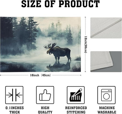 Fall Placemats Set of 4 - Moose Place Mat 12x18 Inch Autumn Forest Placemats Wildlife Table Mat for Party Kitchen