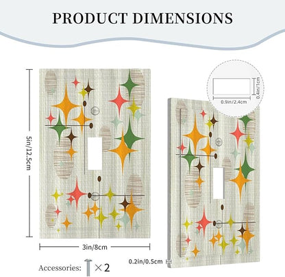 Decorative Light Switch Cover Mid Century Modern Retro Stars 1 Gang Wall Plate Cover Single Toggle Outlet Covers Switchplate Electrical Faceplate for Bathroom Bedroom Decor（2 Pack）