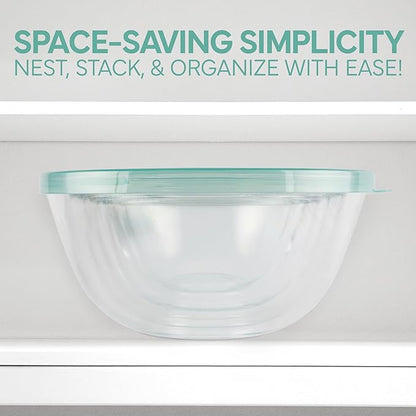 COOK WITH COLOR 12 Pc Glass Mixing Bowl Set with Lids – Borosilicate Glass Nesting Bowls for Cooking, Baking and Meal Prep, Mint