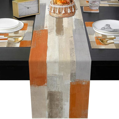 Emvency Table Runner and Placemats Set of 6, Farmhouse Modern Painting | Orange - Image 3