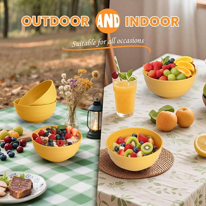 Sunshine Yellow Bowl Set of 8, 60 Oz Large Wheat Straw Bowls, Unbreakable Big - Image 7