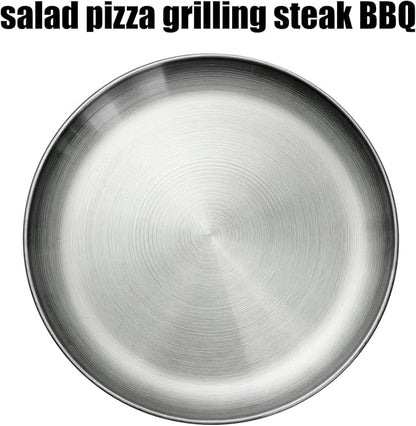 Stainless Steel Plates 10 inch Metal Lightweight Unbreakable Dinner Dishes Plates Set Non-Toxin Dishwasher Safe BPA Free and Healthy (4 Pcs)