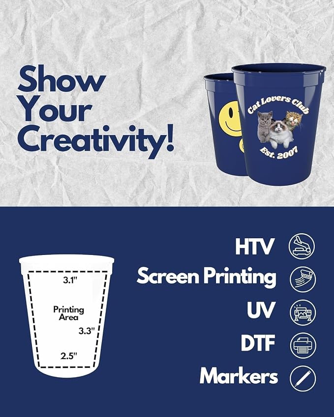 PartyPrints 10 Pack 16 oz Navy Blue Reusable Blank Plastic Cups, Stadium Cups - Image 4