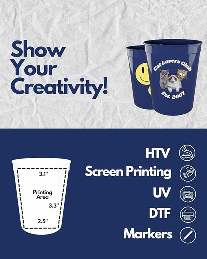 PartyPrints 10 Pack 16 oz Navy Blue Reusable Blank Plastic Cups, Stadium Cups - Image 4