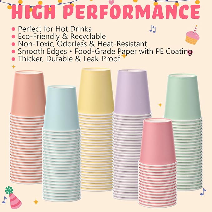 Mimorou 300 Pack 8 oz Disposable Paper Cups, 6 Colors Double PE Coated Coffee - Image 5