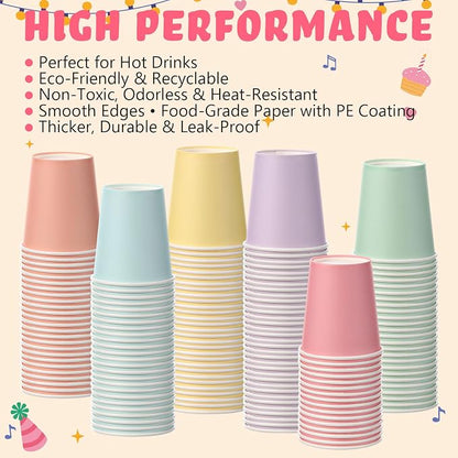 Mimorou 300 Pack 8 oz Disposable Paper Cups, 6 Colors Double PE Coated Coffee - Image 5