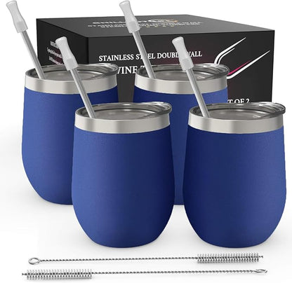 CHILLOUT LIFE 12 oz Stainless Steel Wine Tumblers 4 Pack by CHILLOUTLIFE