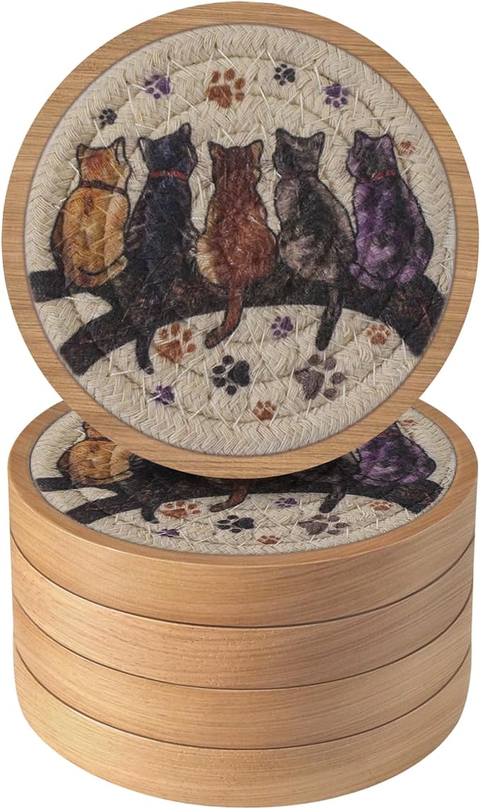 Wood Coasters for Drinks, Eykao Absorbent Coaster Sets of 5, Woven Drink by Eykao