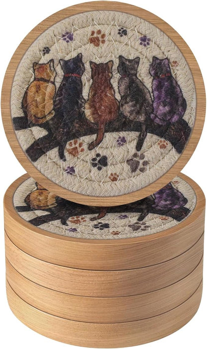 Wood Coasters for Drinks, Eykao Absorbent Coaster Sets of 5, Woven Drink by Eykao