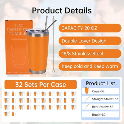 IEOVIEE 32 Pack 20oz Stainless Steel Insulated Bulk Tumblers - Image 2