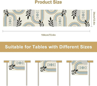 YCness Boho Mid Century Abstract Table Runner Modern Sun Moon Phase Minimalist - Image 2