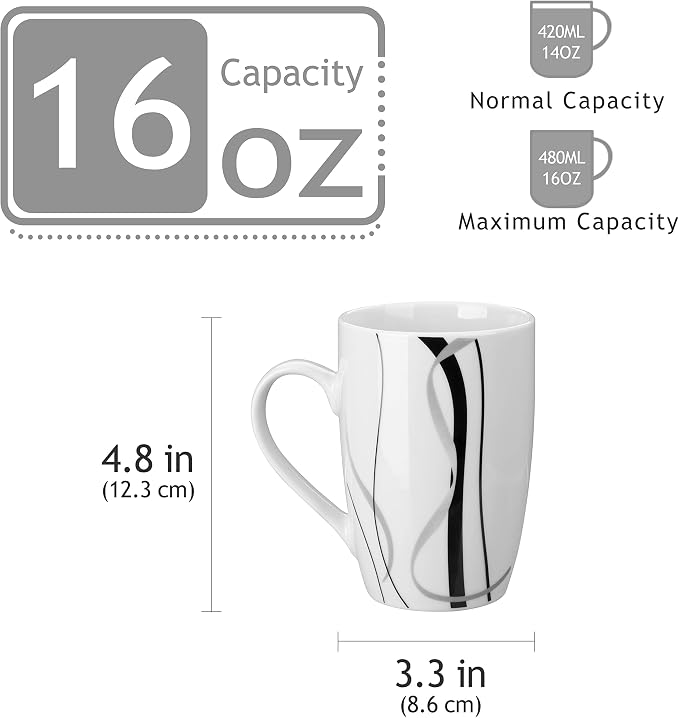 VEWEET Large Coffee Mugs Set of 6, 16 OZ White Cups Set Ceramic, Fiona | Large - Image 3