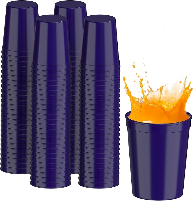 PartyPrints 100 Pack 16 oz Purple Reusable Blank Plastic Cups, Stadium Cups by PartyPrints