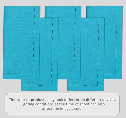 Ruvanti Premium Linen Napkins Set of 6-20x20 Inch, Classic Hemstitch, Mitered Corner Cloth Napkins ‎‎- Soft, Elegant Dinner Napkins Cloth Washable for Weddings, Parties, Everyday Use - Blue
