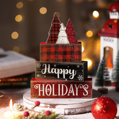 Moucuny 4 Pcs Christmas Table Decor Wooden Tree Decoration Christmas - Image 2