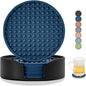Coasters for Drinks, Silicone Coasters Set of 6 with ABS Holder, Outdoor Coaster for Coffee Table, Non-Slip Rubber Table Cup Mat Desk, Heat Resistant & Scratch-Proof (Navy Blue)