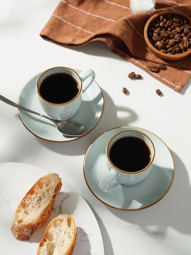 famiware 3oz Espresso Cups and Saucers, Light Blue | Ceramic Small Coffee Mug - Image 5