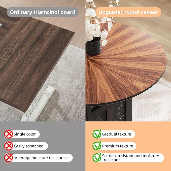 47" Round Dining Table Set for 4-6 People, Large Farmhouse Kitchen Dining Table Set with Chairs and Storage Rack, Metal Base Round Table for Home Dining Room Living Room (Cat table and 2 brown chairs)