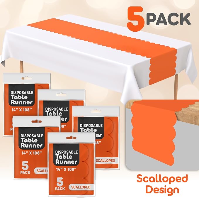 Orange Scallop Table Runner, Disposable Plastic, 5 Pack - Image 2