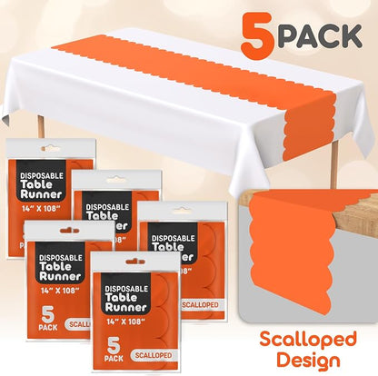Orange Scallop Table Runner, Disposable Plastic, 5 Pack - Image 2
