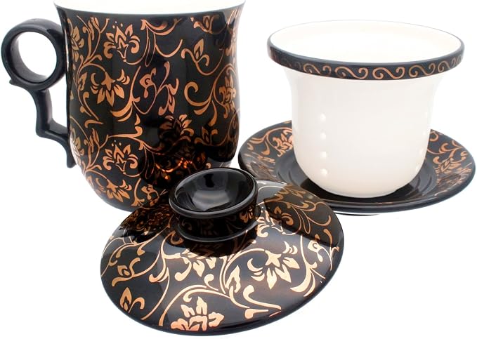 Porcelain Tea Cup with Infuser Lid and Saucer Sets - Image 6