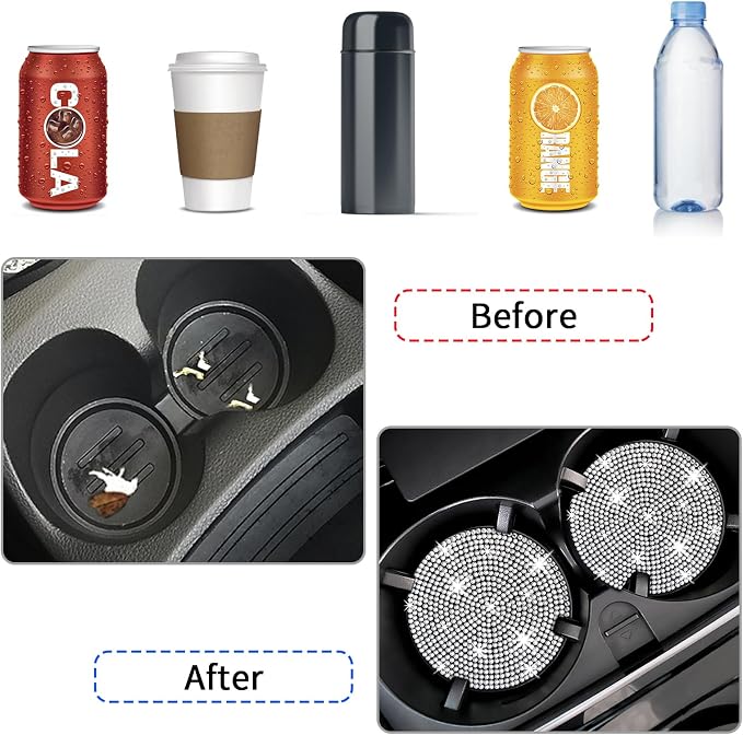 4 Pack Bling Car Coasters, Car Cup Holder Coaster, Rhinestone Coaster - Image 4