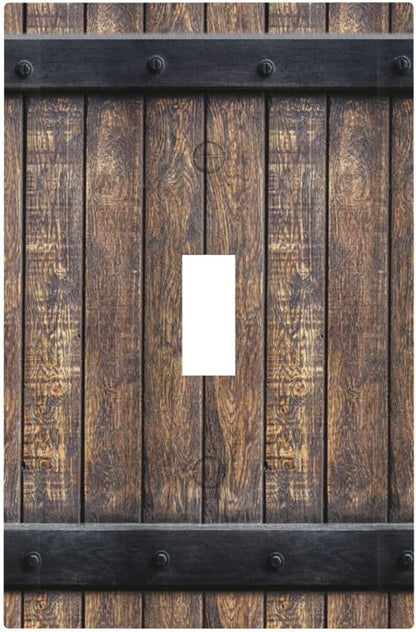 Decorative Light Switch Cover Rustic Barn Door Vintage Country Wood Board 1 Gang Wall Plate Cover Single Toggle Outlet Covers Switchplate Electrical Faceplate for Farmhouse Cabin Decor（2 Pack）