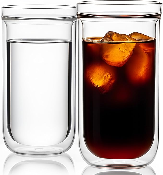 Aquach 16oz Double Walled Glass Coffee Cups Set of 2, Insulated Tumblers | by Aquach