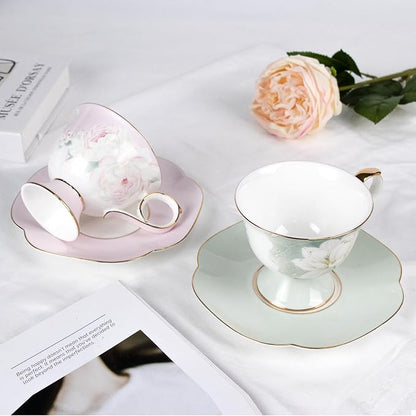 KAMMAK Tea Cups Set of 2, Ceramic Floral Pattern Demitasse Cup | Porcelain - Image 6