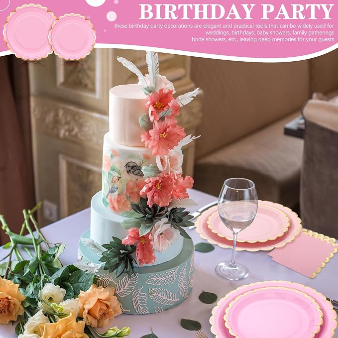 Yaomiao 168 Pcs Pink Dinnerware Sets Pink Plates Disposable Paper Plates Cups - Image 6