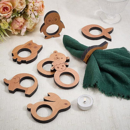 Wooden Napkin Rings Set of 8 Animal Shape Napkin Holder Rings Wood Napkin Holder by ACRNIGHEET