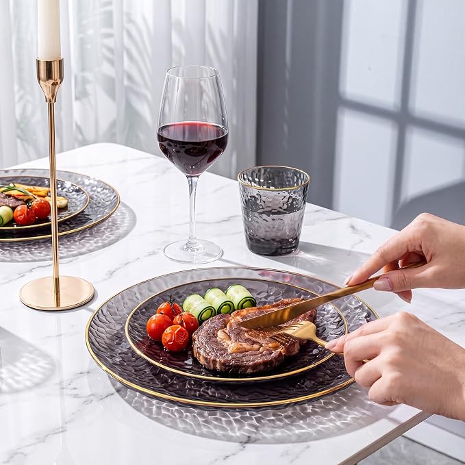 Rubtlamp 60Pcs Black Plastic Plates, Hammered Plastic plates Include 30 Dessert - Image 3