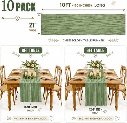 10 Pack Sage Green Table Runner 10FT Gauze Cheesecloth Table Runner | 21x120 - Image 3