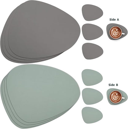 Myir JUN Placemats, Dual-Sided Placemats Waterproof Faux Leather Placemats Set of 6 Place Mats and Coasters Non-Slip Washable Table Mats for Dining Table (Gray Sage Green, Set of 4)