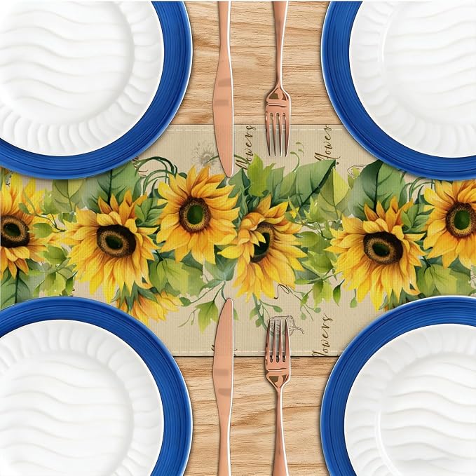Summer Sunflowers Table Runner, Seasonal Spring Summer Flowe Table Runners | - Image 4
