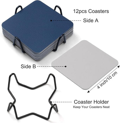 Myir JUN Coasters Glass Coasters Set of 12 4 inch Double Sided Faux Leather - Image 5