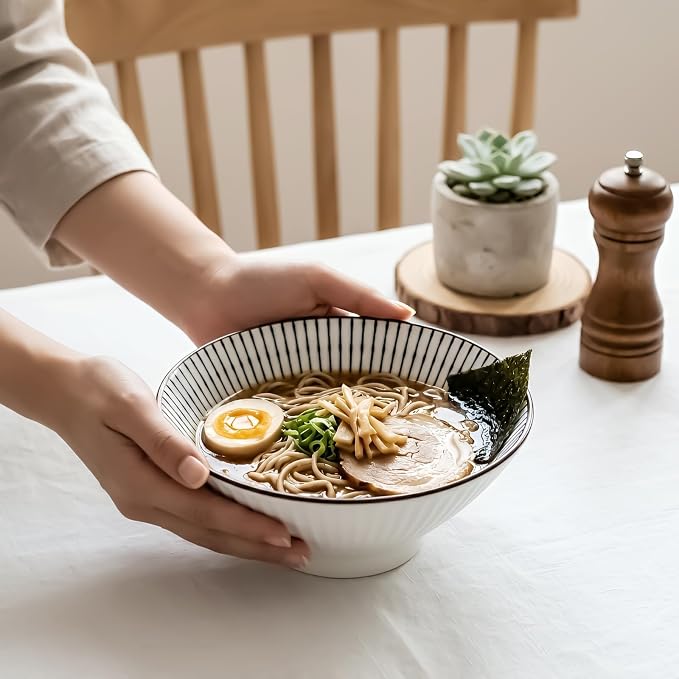 QINLANG 38 oz Japanese Ramen Bowls, Ceramic Set of 4 - Image 6