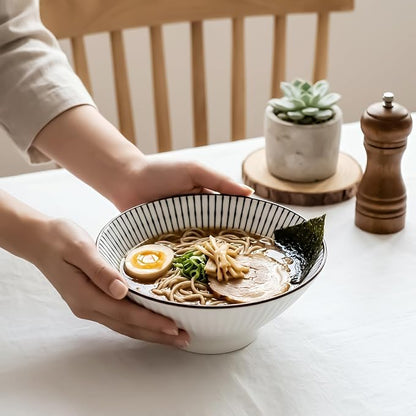 QINLANG 38 oz Japanese Ramen Bowls, Ceramic Set of 4 - Image 6
