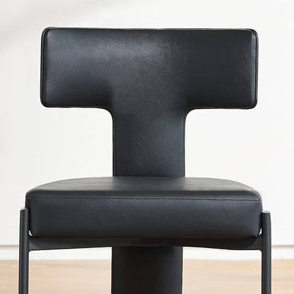 Black Dining Chairs Set of 2,Faux Leather Dining Chairs with Soft Cushion,Comfortable Upholstered Armless Dining Room Chairs with Curved Plywood Back