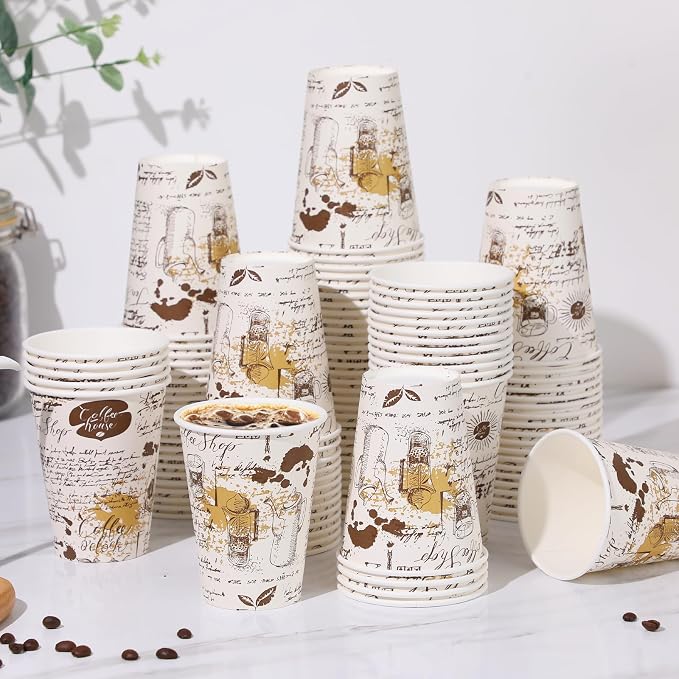 SIUQ 240 Pack 12 oz Disposable Paper Coffee Cups Retro Leak-Proof Sturdy | - Image 7