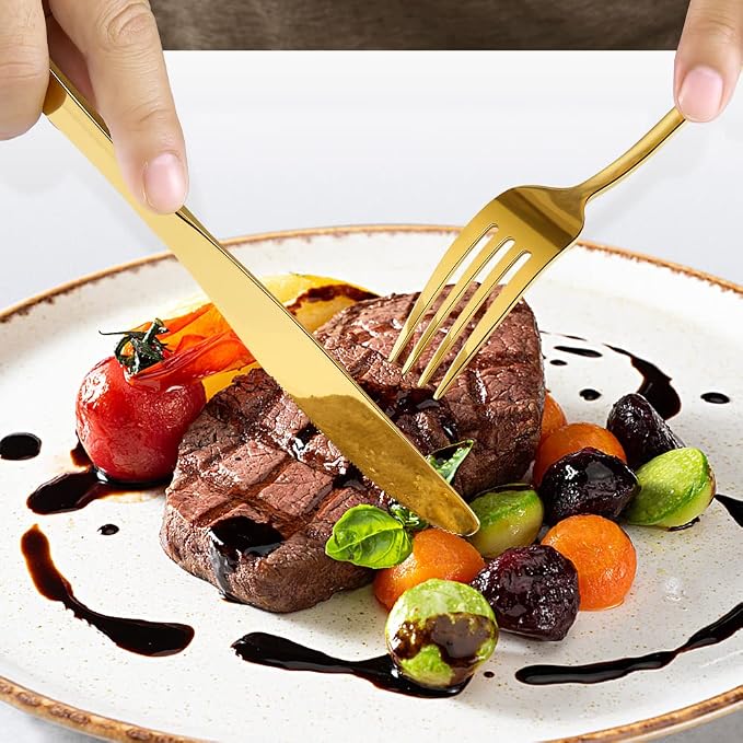 Gold Silverware Flatware Set for 8, 40 Piece Stainless Steel Cutlery Set - Image 4