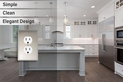 Henne Bery Soft Modern Decorative Wall Plate Switch Plate Outlet Cover (Single Duplex 2PK, Satin Nickel)